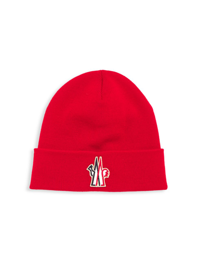 Shop Moncler Men's Logo Wool Hat In Red