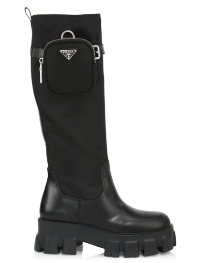 Shop Prada Women's Tall Leather Boots In Nero