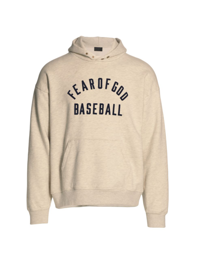 Shop Fear Of God Baseball Logo Hoodie In Cream