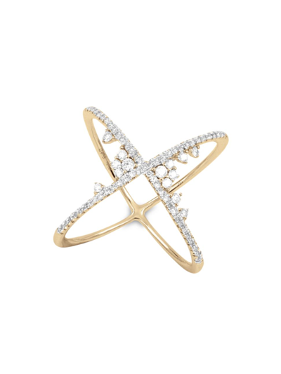 Shop Djula Women's Fairytale 18k Yellow Gold & Diamond Crossed Ring