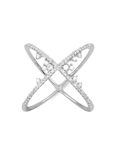Shop Djula Women's Fairytale 18k White Gold & Diamond Crossed Ring