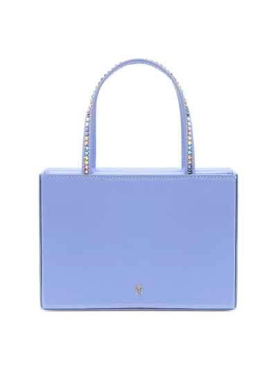 Shop Amina Muaddi Women's Amini Gilda Crystal-embellished Patent Leather Box Bag In Dust Blue Rainbow