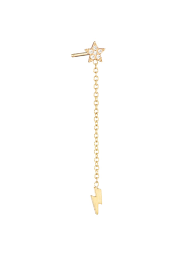 Shop Zoã« Chicco Women's Itty Bitty Symbols 14k Gold & Diamond Star & Lightning Bolt Drop Earring In Yellow Gold