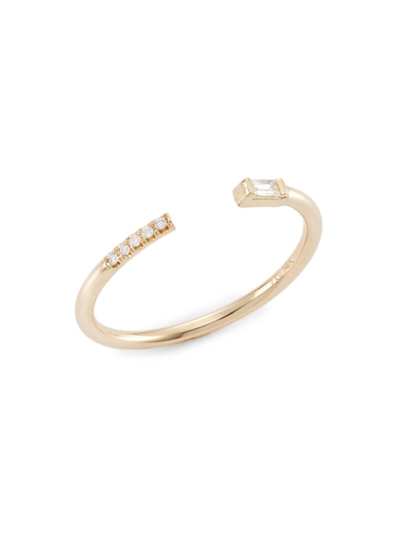 Shop Zoã« Chicco Women's Baguette Diamonds 14k Gold & Diamond Open Ring In Yellow Gold
