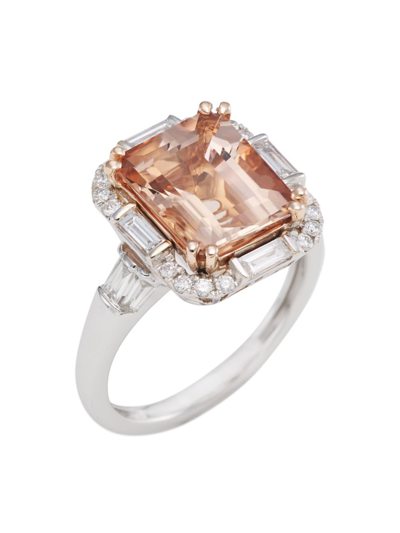 Shop Saks Fifth Avenue Women's Two-tone 14k Gold, Morganite & Diamond Ring In White Gold