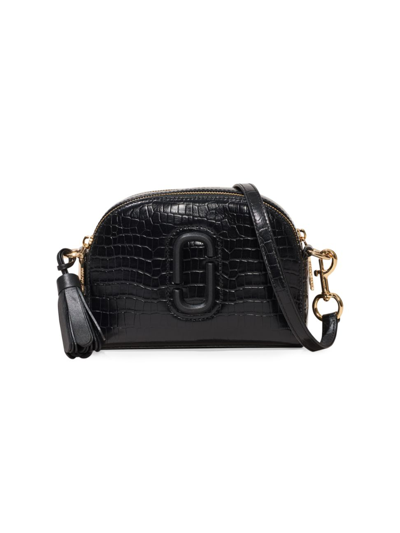 Shop Marc Jacobs The Shutter Croc-embossed Leather Crossbody Bag In Black