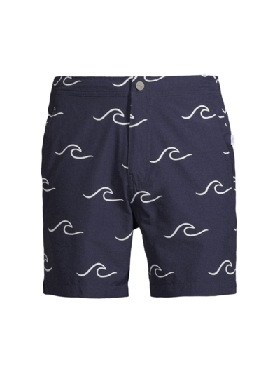 Shop Onia Men's Calder Wave Swim Shorts In Deep Navy