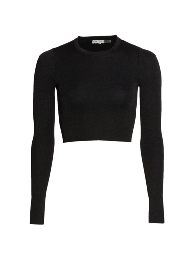 Shop Alice And Olivia Ciara Metallic Cropped Sweater In Black Metallic