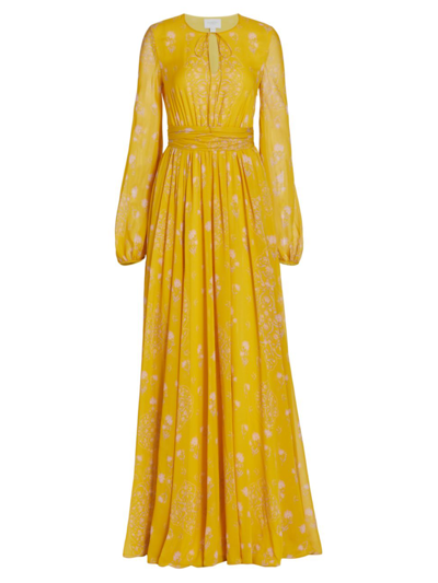 Shop Giambattista Valli Women's Floral Silk Chiffon Maxi-dress In Yellow Rose