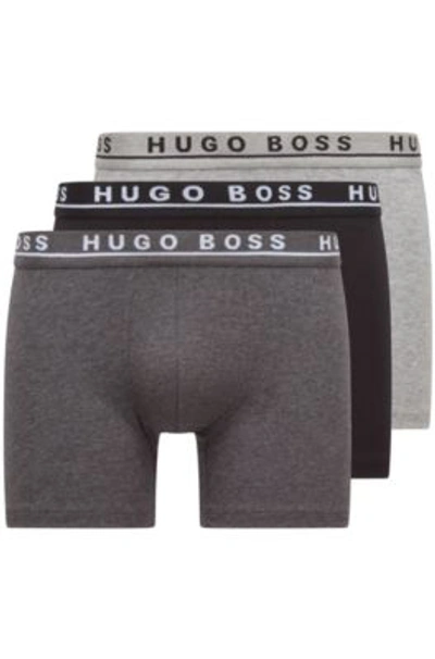 Shop Hugo Boss Three-pack Of Stretch-cotton Boxer Briefs- Open Grey Men's Underwear And Nightwear Size Xl