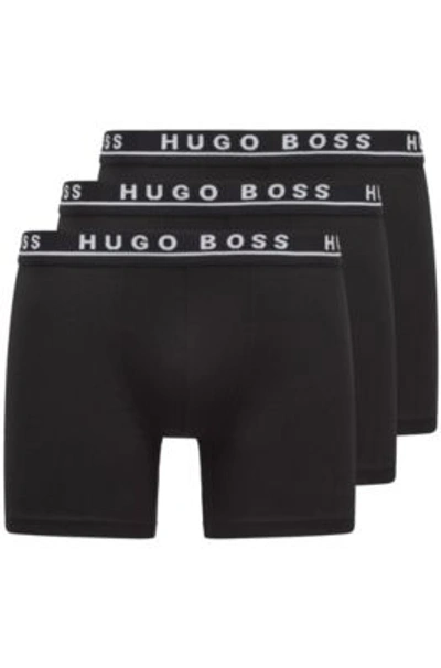 Shop Hugo Boss Three-pack Of Stretch-cotton Boxer Briefs In Black