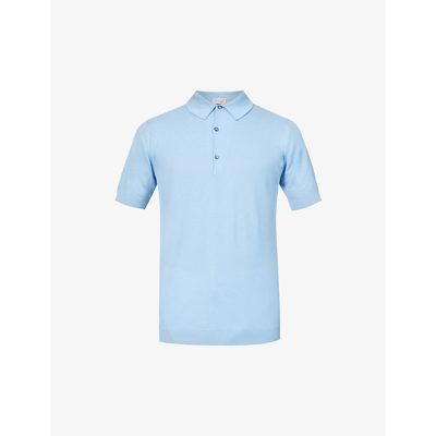 Shop John Smedley Sea Island Short-sleeved Cotton-knit Polo Shirt In Eventide Blue
