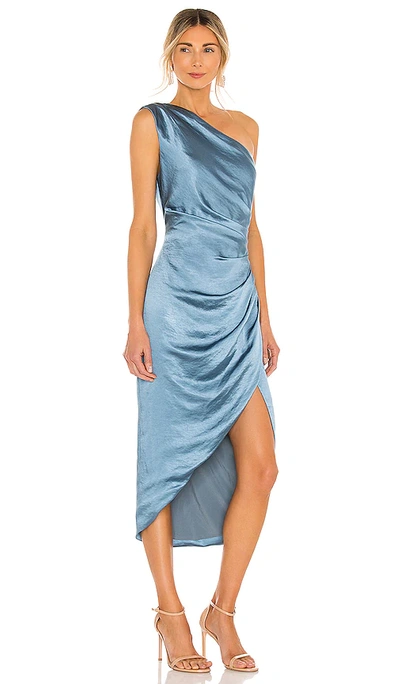 Elliatt Cassini One-shoulder Asymmetric Ruched Midi Dress In Blue