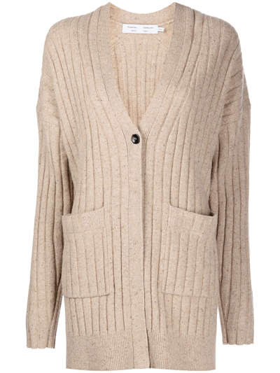 Shop Proenza Schouler White Label Ribbed-knit V-neck Cardigan In Nude