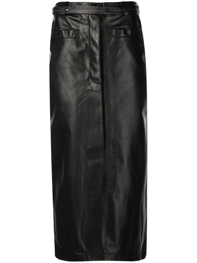 Shop Proenza Schouler Belted Leather Midi Skirt In Schwarz