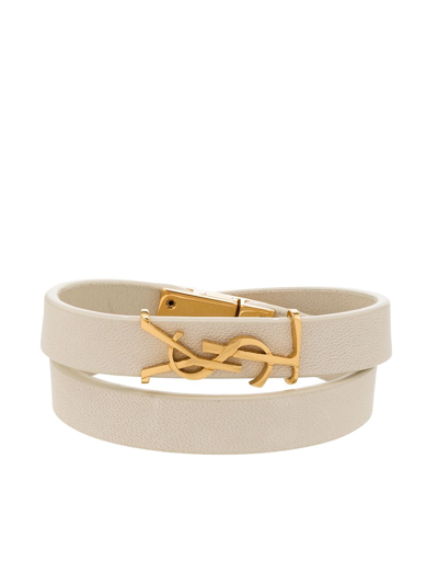 Shop Saint Laurent Opyum Double-strap Bracelet In Nude