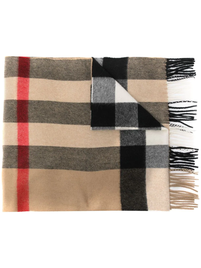 Shop Burberry Check-pattern Cashmere Scarf In Braun