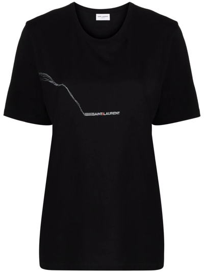Shop Saint Laurent Logo-print Cotton T-shirt In Schwarz