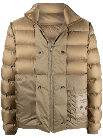Ten C Patch-detail Puffer Jacket In Braun