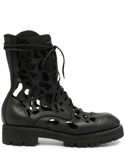 Shop Guidi Cut-out Lace-up Boots In Schwarz