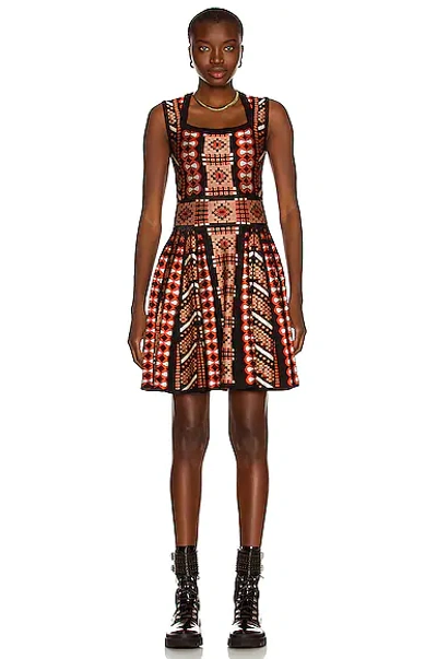 Alaïa Alaia Ladies Rosewood/black Mosaic Jacquard Knit Flared Dress In Bois De Rose & Noir