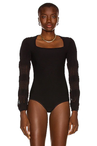 Alaïa Square Open Neck Fitted Bodysuit In Noir