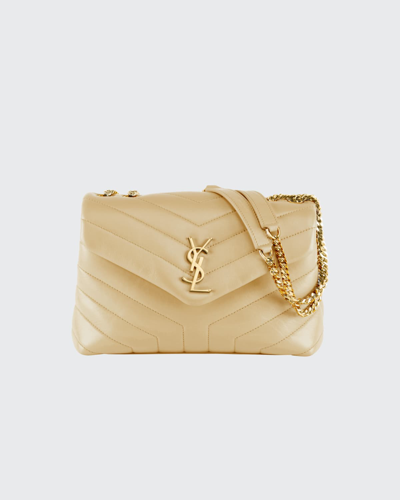 Shop Saint Laurent Loulou Small Matelasse Calfskin Flap-top Shoulder Bag In Natural Dark