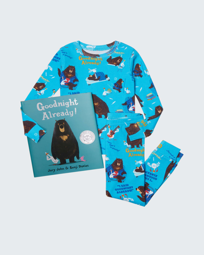 Shop Books To Bed Kid's Goodnight Already Printed Pajama Gift Set In Blue