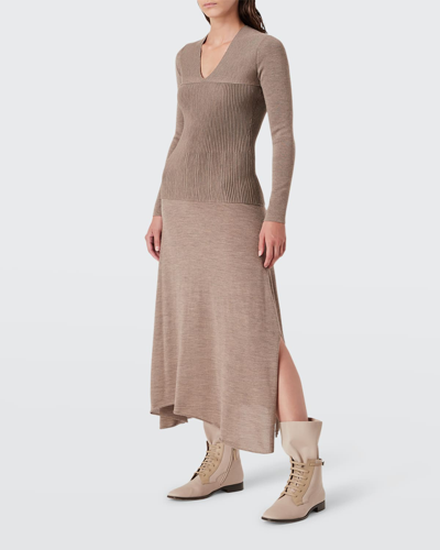 Shop Giorgio Armani Long-sleeve Ottoman Knit Maxi Dress In Solid Medium Brow