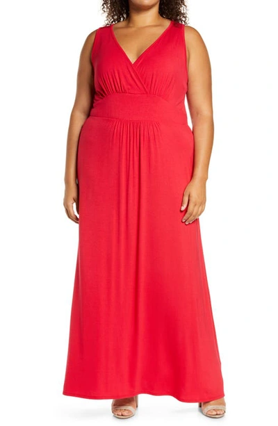 Shop Loveappella Surplice Maxi Dress In Red