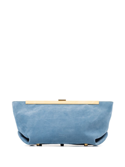 Shop Khaite Aimee Suede Clutch In Blue