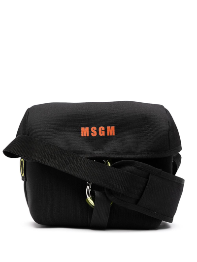 Shop Msgm Logo Print Messenger Bag In Black