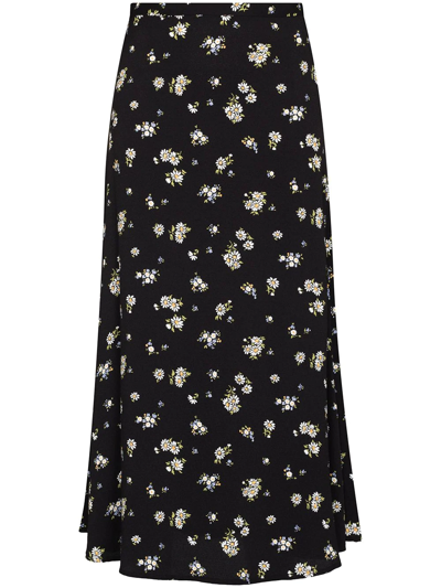 Shop Reformation Bea Floral Print Midi Skirt In Black
