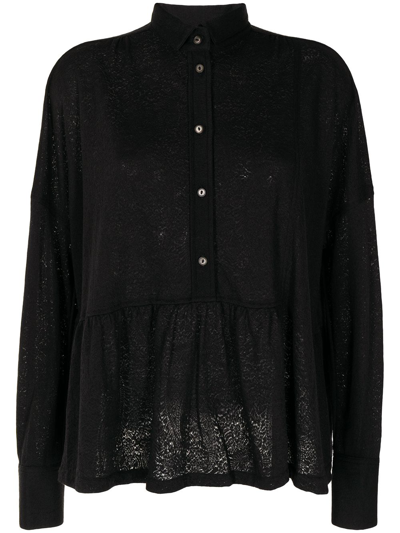 Shop Forme D'expression Gathered-detail Long-sleeved Blouse In Black