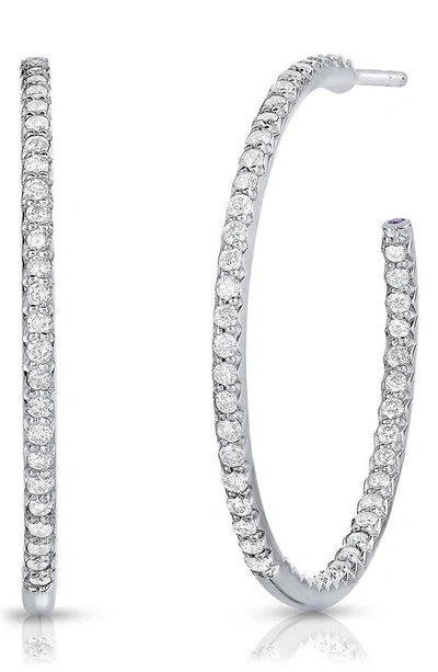 Shop Roberto Coin Large Pavé Diamond Inside Out Hoop Earrings In White Gold/diamond