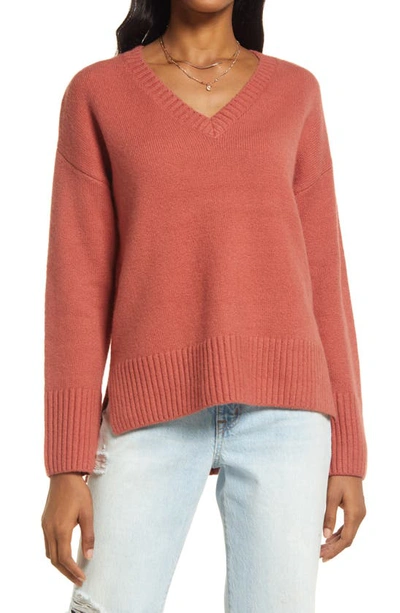 Shop Treasure & Bond High/low V-neck Sweater In Rust Marsala