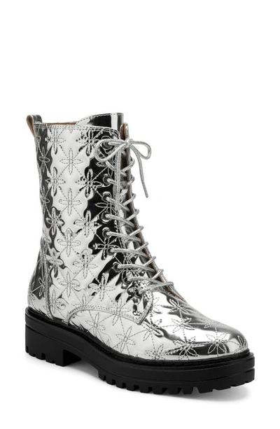 Shop Aerosoles Aware X Laura Ashley Shelton Quilted Combat Boot In Silver Metallic