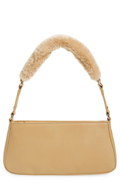 Shop Mali + Lili Scarlett Faux Fur Strap Baguette Bag In Camel