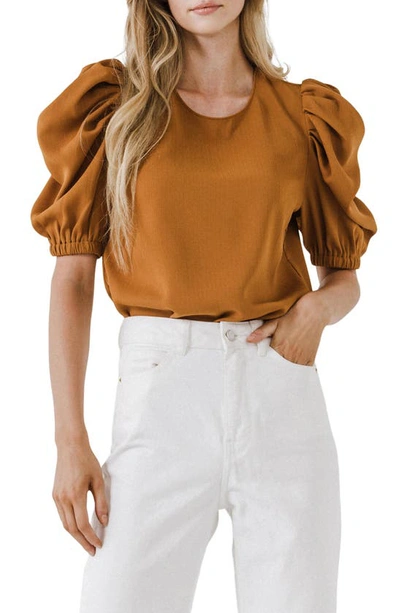 Shop English Factory Puff Sleeve Top In Brown