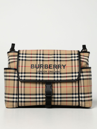 Shop Burberry Diaper Bag In Econyl® Check In Beige