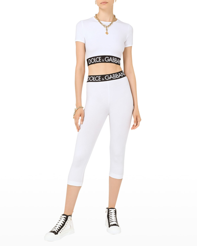 Shop Dolce & Gabbana Next Cropped T-shirt With Branded Elastic In Bianco Ottico