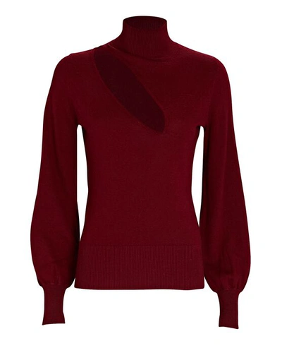 Shop Nicholas Aliyah Cut-out Cotton-wool Turtleneck Sweater In Burgundy
