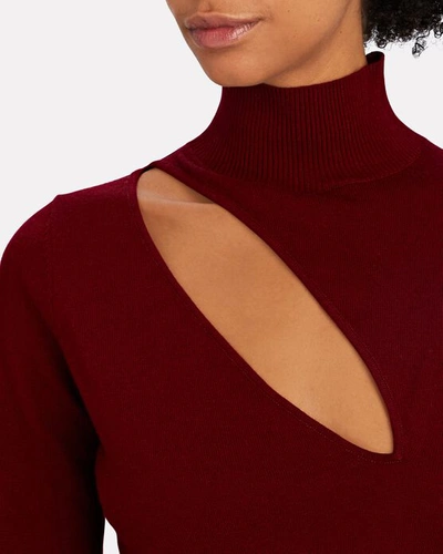 Shop Nicholas Aliyah Cut-out Cotton-wool Turtleneck Sweater In Burgundy