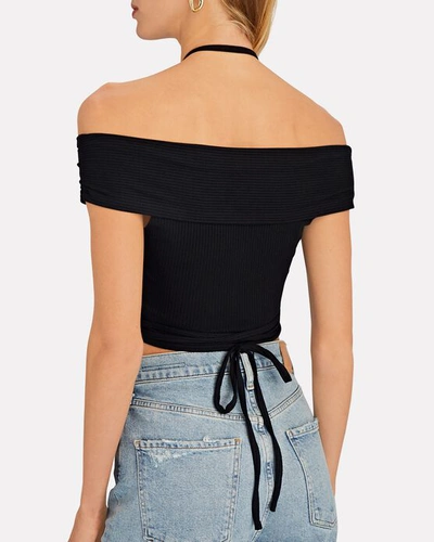 Shop Jonathan Simkhai Standard Caity Off-the-shoulder Crop Top In Black