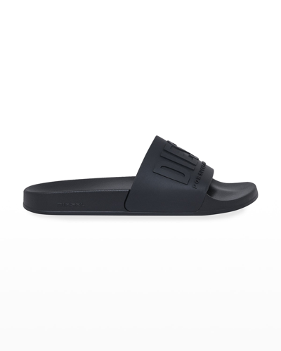 Shop Diesel Men's Samayemi Logo Pool Slide Sandals In Black