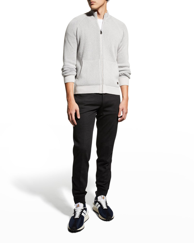 Shop Corneliani Men's Ribbed Full-zip Sweater In Grey