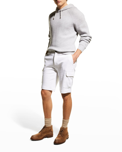 Shop Brunello Cucinelli Men's Cargo Sweat Shorts In C5917off White