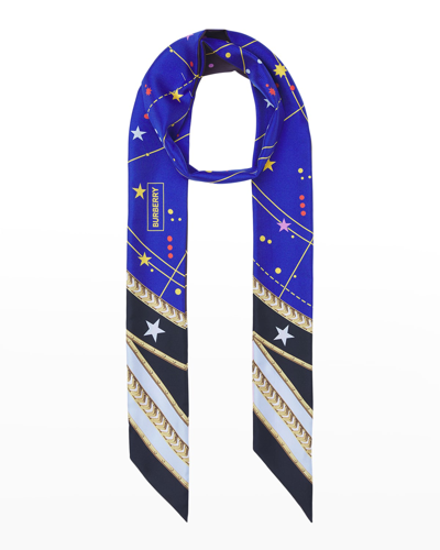 Shop Burberry Astrological Logo Silk Ribbon Scarf In Multicolour