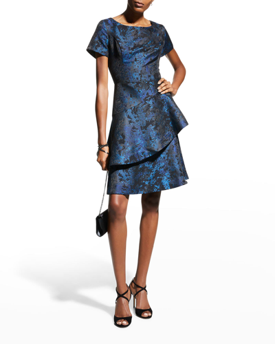 Shop Shani Two-tiered Jacquard Dress In Blue