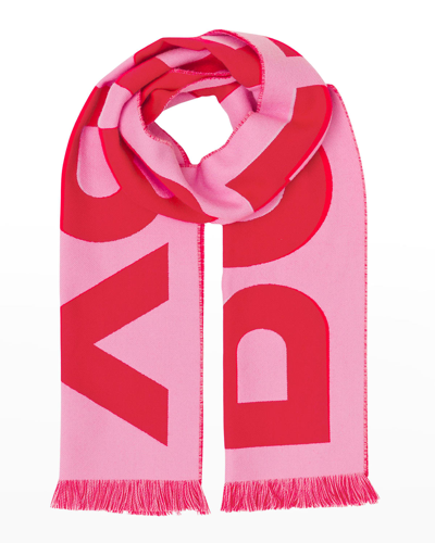 Shop Burberry Sport Jacquard Logo Wool Scarf In Pink Red